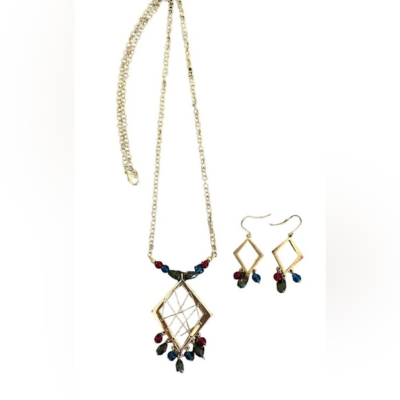 Multi colored gold necklace and earring set - Picture 2 of 3